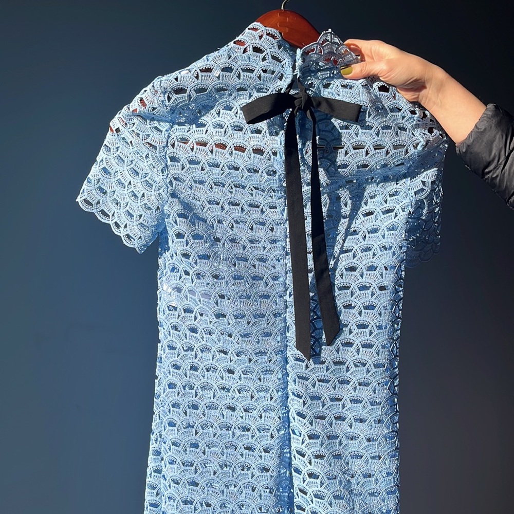 Sandro Mini Dress 0/XS Fratello Lace in Baby Blue (Slip included)